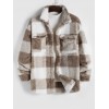 Plaid Pattern Flap Pocket Design Fluffy Jacket