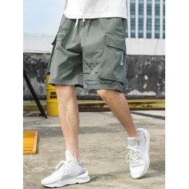 Streetwear Drawstring Letter Print Pocket Cargo Shorts