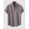 Solid Color Cotton Linen Textured Front Pocket Shirt